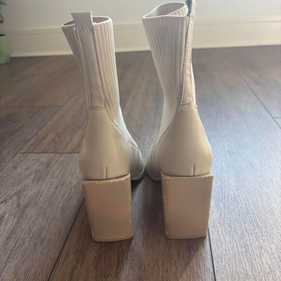 steve madden cream leather sock boot pointed toe block heel size 7.5 - Picture 6 of 6